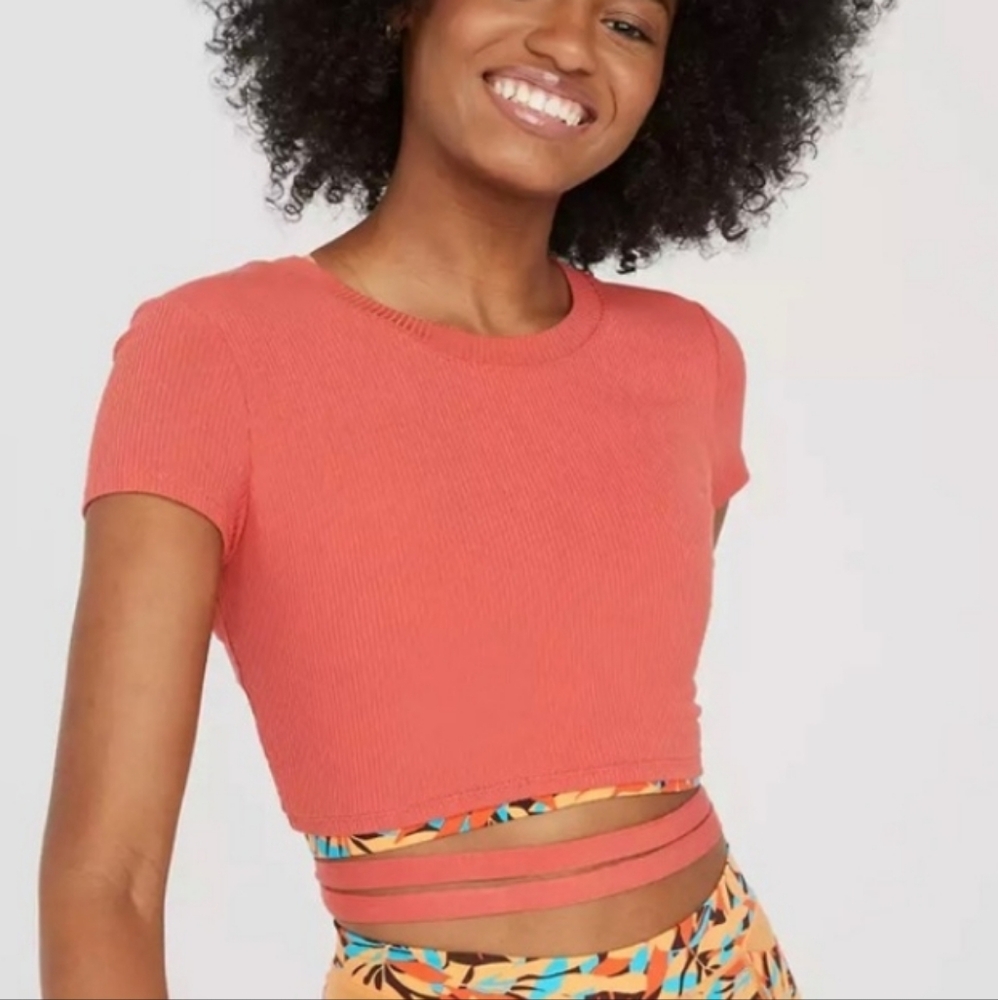 Aerie Offline Open Back Tie Waist Crop Top Color Coral Size Small